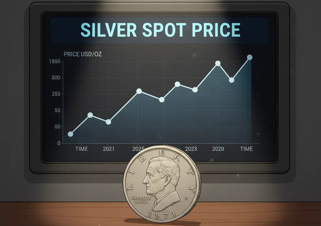 silver coin on the background of a linear chart